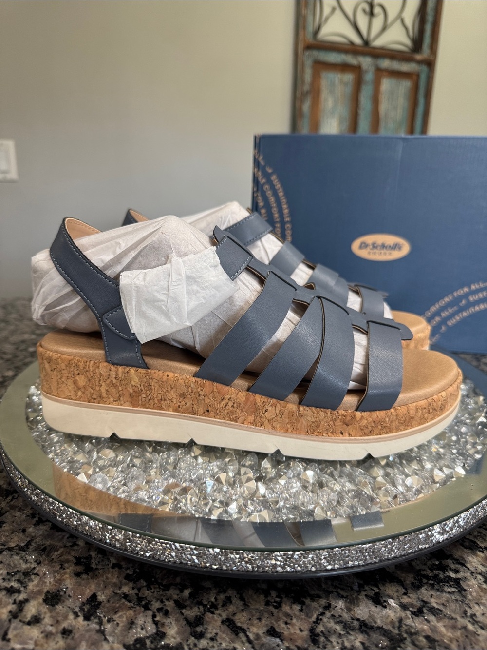 Dr. Scholl's only you Navy Strappy Cork Platform Sandals NEW 11